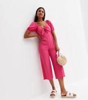 New Look Bright Pink Crinkle Jersey Cut Out Crop Jumpsuit